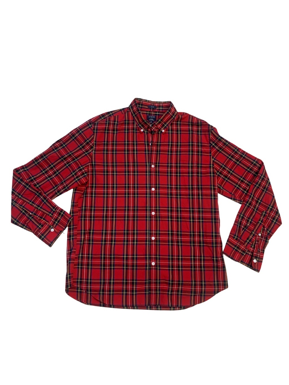 J. Crew Flex Washed Slim Fit Red Black Plaid Button Down Shirt Preppy Holidays